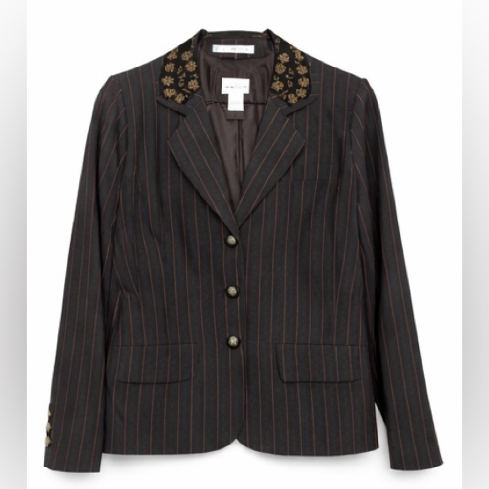 Emma James Brown and Gold Striped Blazer with Embellished Collar